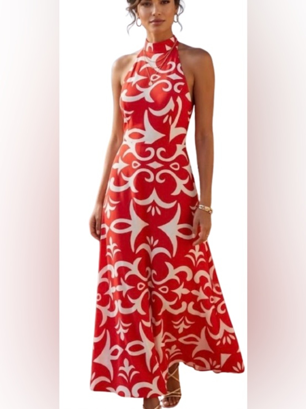 Joie Orange & White Satin Halter Maxi Dress